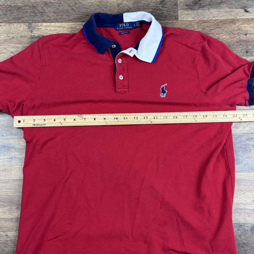 Polo Ralph Lauren Big Logo Red Polo Shirt Men's Size L Color block Collar - Picture 7 of 10